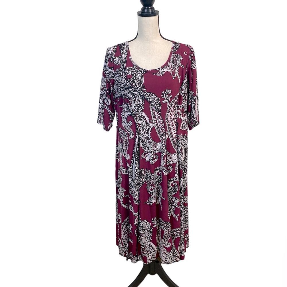 Ashley Stewart Berry Scroll Fit & Flare Jersey Dress Size 14/16W